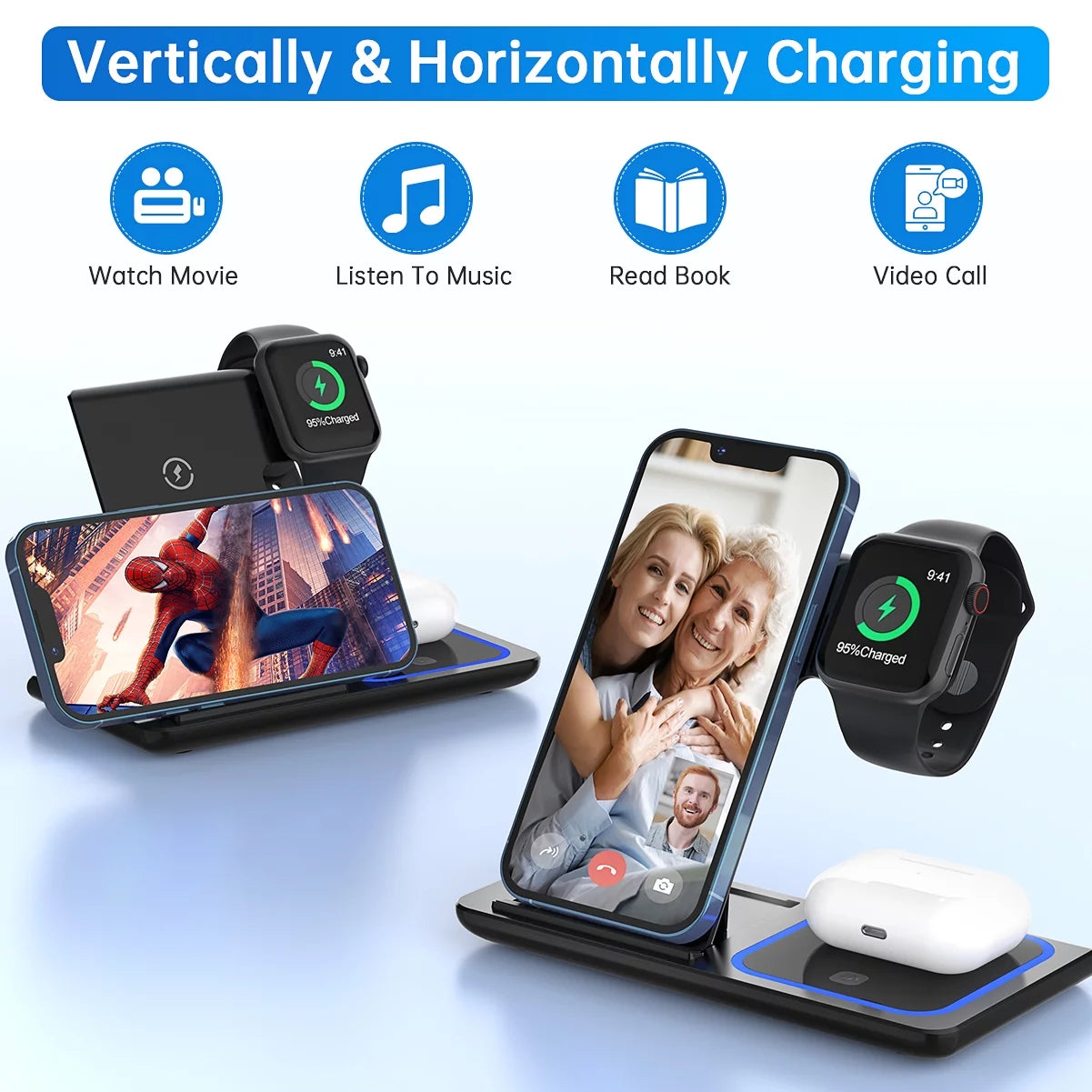 3-in-1 Wireless Iphone Charging Station For iPhone 11/12/13/14/15/16/Pro Max// And Iwatch Series SE 3/4/5/6/7/8 t n Airpod Pro's