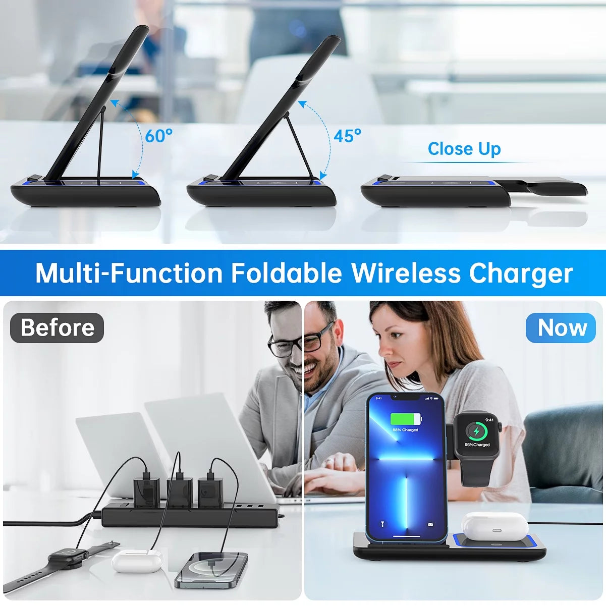 3-in-1 Wireless Iphone Charging Station For iPhone 11/12/13/14/15/16/Pro Max// And Iwatch Series SE 3/4/5/6/7/8 t n Airpod Pro's