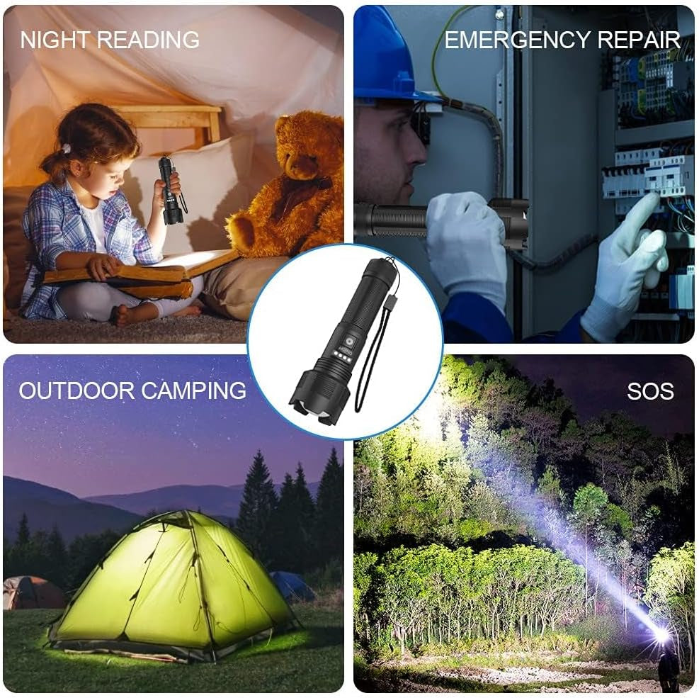 Rechargeable 10000 High Lumens LED Flashlights 2 Pack, Super Bright Flashlight with 5 Modes, Waterproof, Zoomable, Powerful Handheld Flash Light for Home Camping Emergency