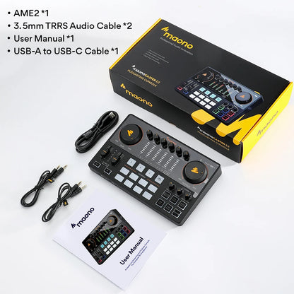 AME2 Audio Interface™ Sound Card DJ Mixer All in One Portable Podcast Studio for Recording,Live Streaming,Youtube,Guitar,Pc