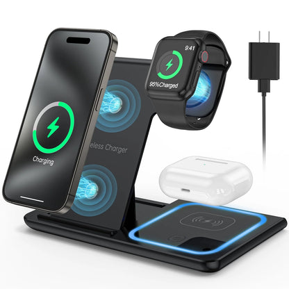 3-in-1 Wireless Iphone Charging Station For iPhone 11/12/13/14/15/16/Pro Max// And Iwatch Series SE 3/4/5/6/7/8 t n Airpod Pro's