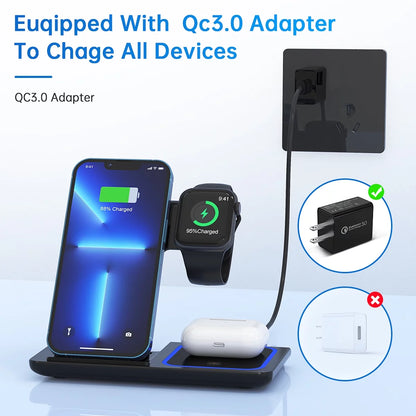 3-in-1 Wireless Iphone Charging Station For iPhone 11/12/13/14/15/16/Pro Max// And Iwatch Series SE 3/4/5/6/7/8 t n Airpod Pro's