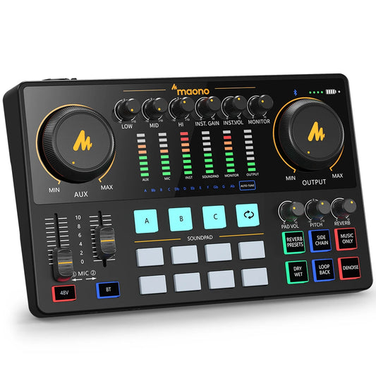 AME2 Audio Interface™ Sound Card DJ Mixer All in One Portable Podcast Studio for Recording,Live Streaming,Youtube,Guitar,Pc